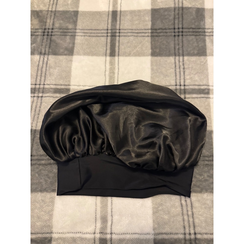 Womens Satin Hair Bonnet Reversible Black/Pink Sleep Cap Wide Elastic Band